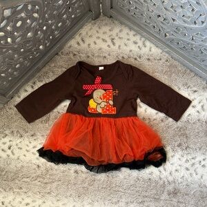Thanksgiving turkey baby dress girls 24 months brown orange tulle skirt holiday